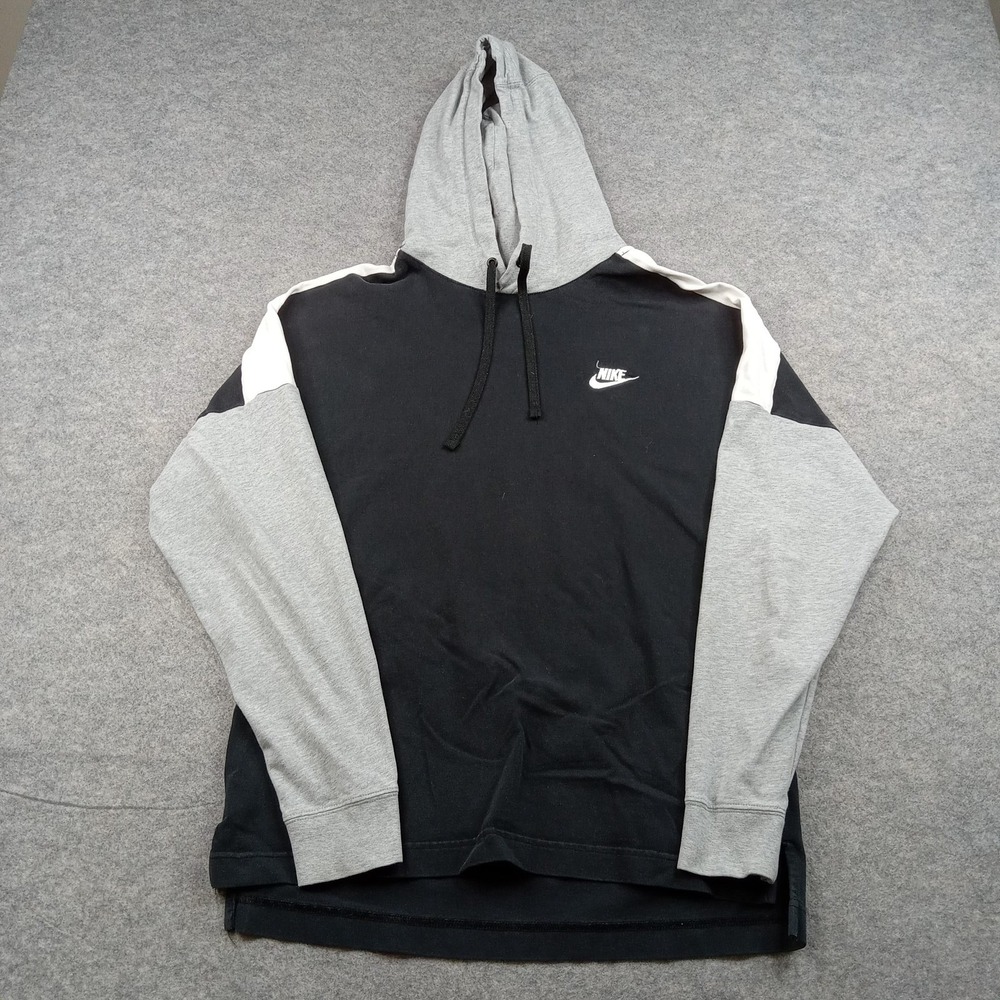 Nike Hoodie Mens Small Black Gray Pullover Cotton Colorblock Logo CT0814-010‎